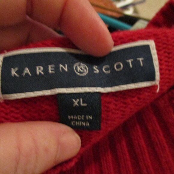 Karen Scott Red Cable Beaded Diamond Knit Pattern Pullover Sweater Sz. XL - Picture 5 of 5